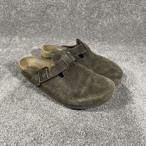 Birkenstock Boston 🫒 Brown Suede Slip On Leather Clogs Sz EU 42 Women 11 Men 9